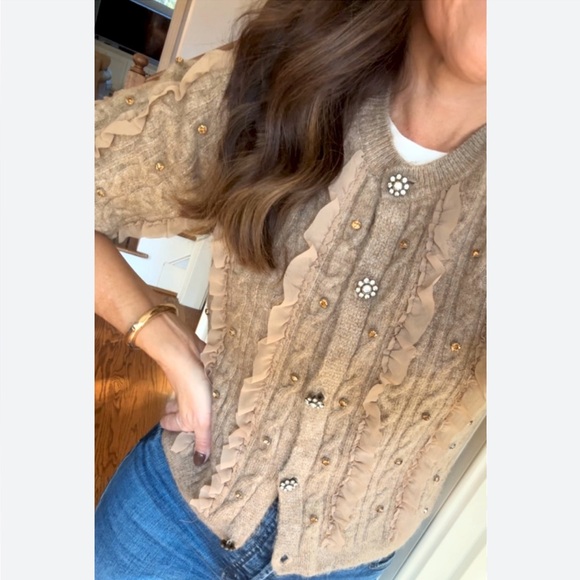 NEW Maeve Short-Sleeve Embellished Ruffled Cardigan Sweater - Picture 4 of 13